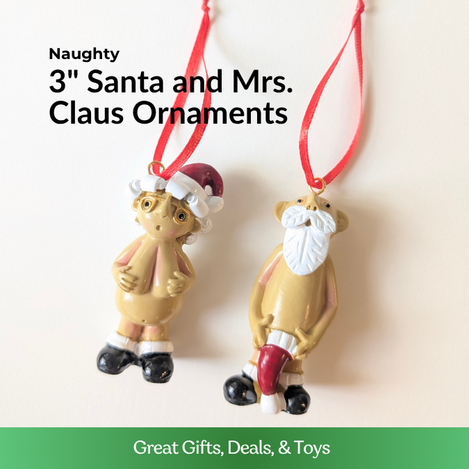 Naughty Santa and Mrs. Claus Ornaments (3")