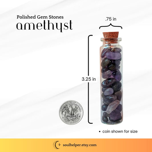 Amethyst Crystal Bottle – Polished Gemstone Mini Jar for Intuition, Calm Energy, and Spiritual Protection