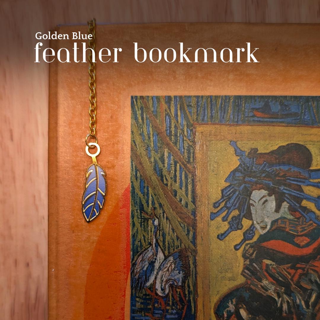 Golden Blue Feather Bookmark – Spiritual Gift, Mindful Reader