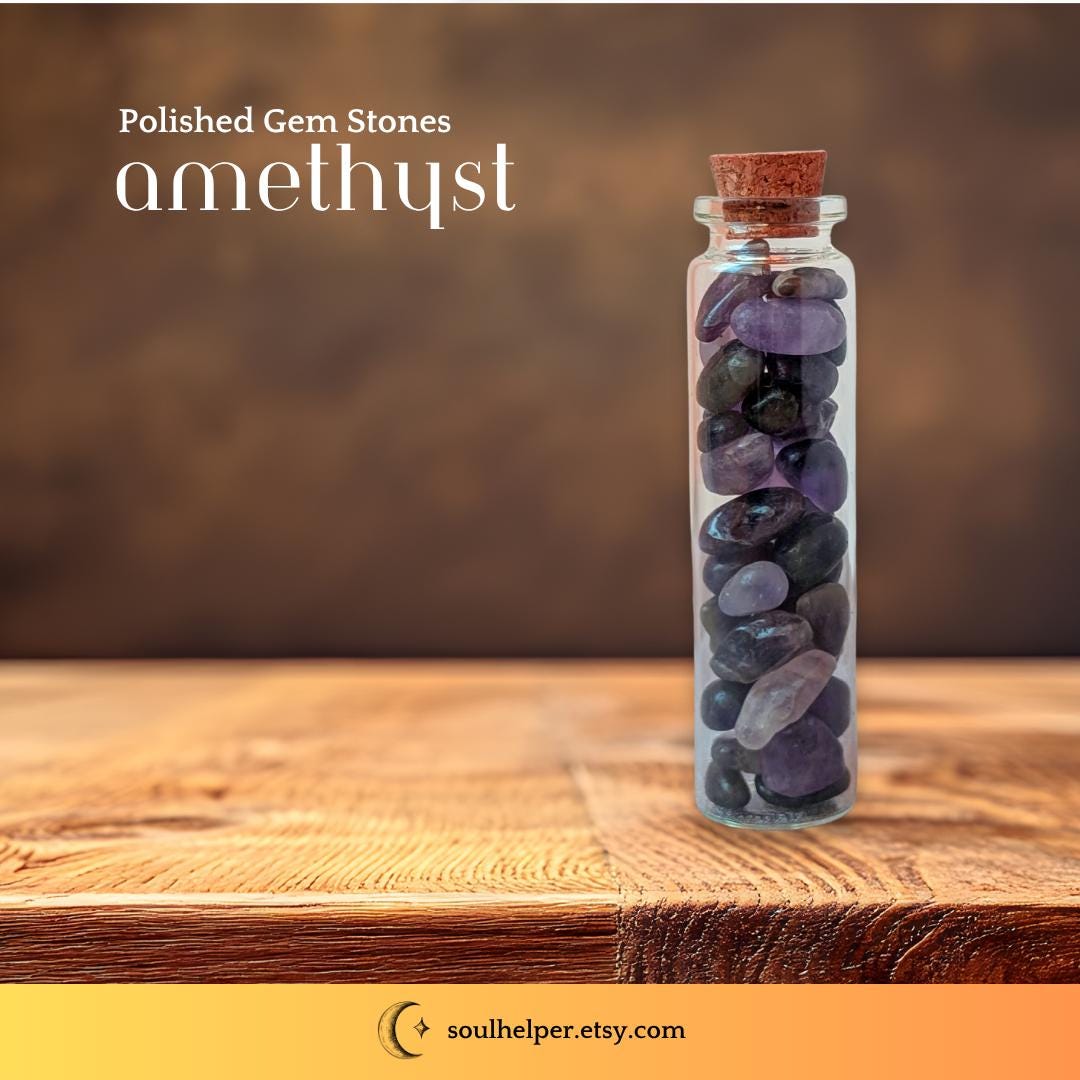 Amethyst Crystal Bottle – Polished Gemstone Mini Jar for Intuition, Calm Energy, and Spiritual Protection