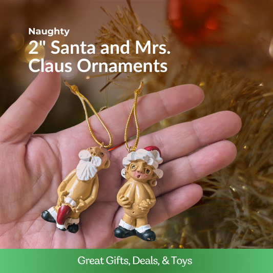 Mini Naughty Santa and Mrs. Claus Ornaments (2")