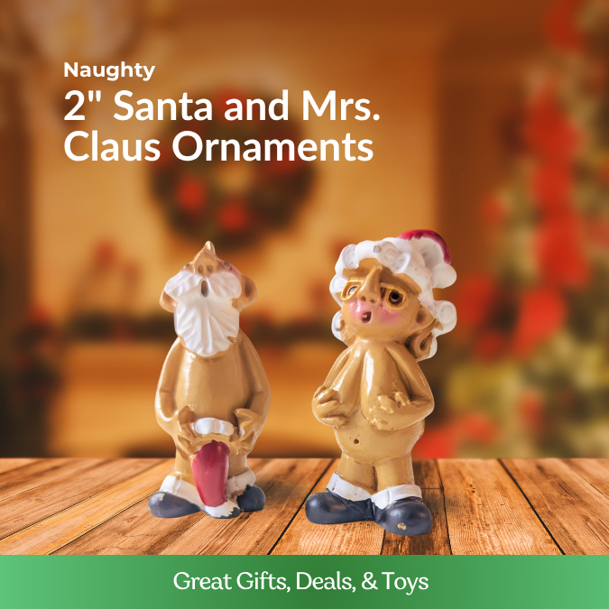 Mini Naughty Santa and Mrs. Claus Ornaments (2")