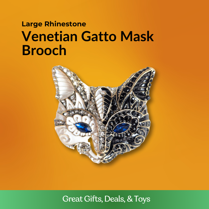 Venetian Gatto Mask Brooch - Large
