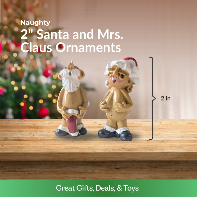 Mini Naughty Santa and Mrs. Claus Ornaments (2")