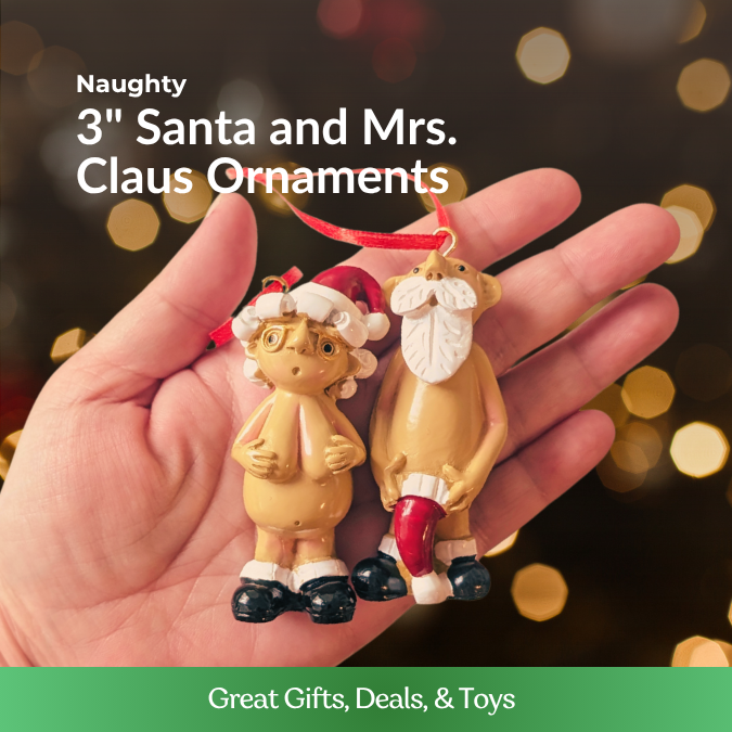 Naughty Santa and Mrs. Claus Ornaments (3")