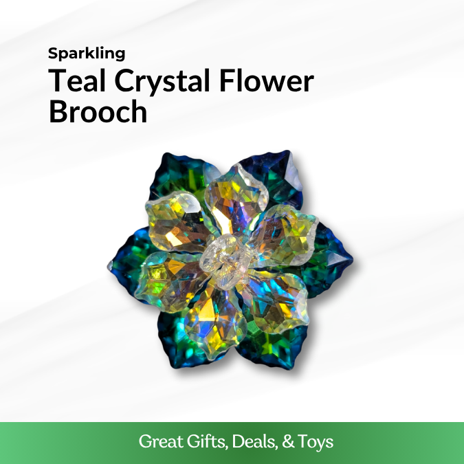 Teal Crystal Flower Brooch