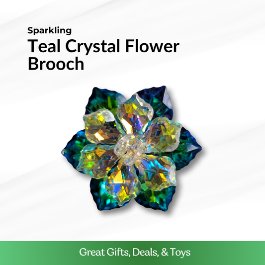Teal Crystal Flower Brooch