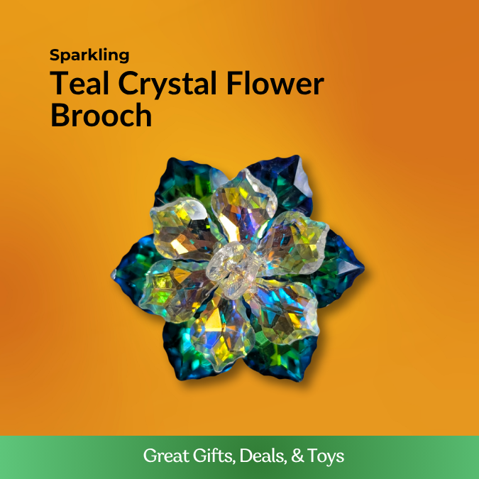 Teal Crystal Flower Brooch