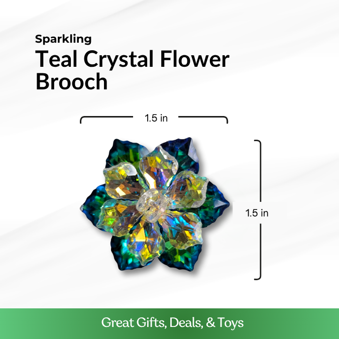 Teal Crystal Flower Brooch