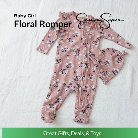 Jessica Simpson Dusty Rose Floral Romper & Beanie Set