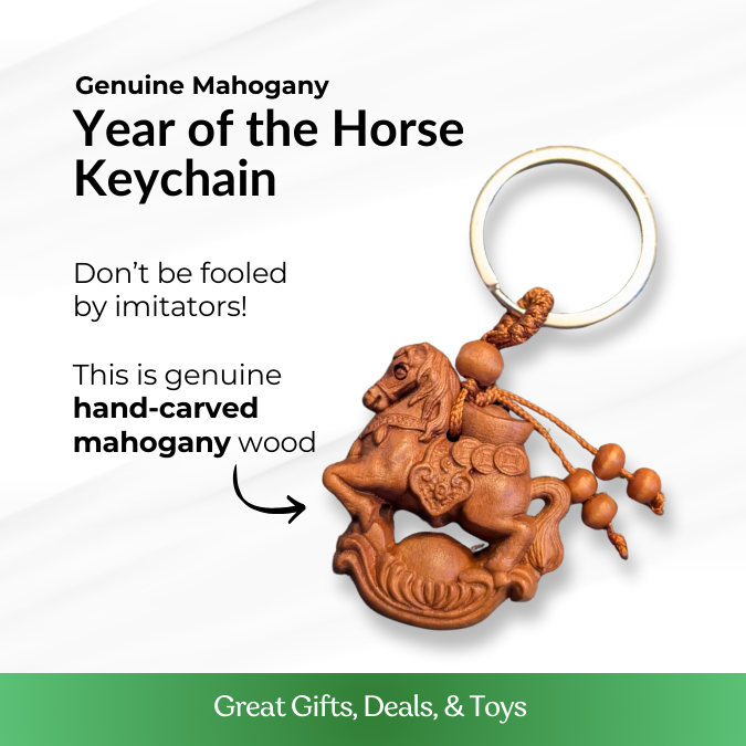 Genuine Hand-Carved Mahogany "Year of the Horse" Keychain