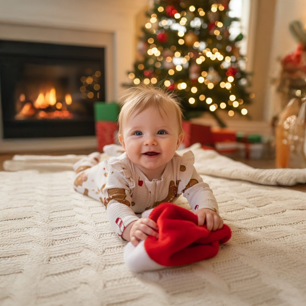 Jessica Simpson Christmas Gingerbread Romper & Beanie Set