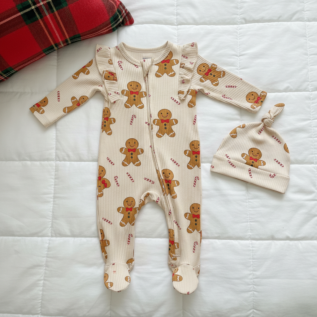 Jessica Simpson Christmas Gingerbread Romper & Beanie Set