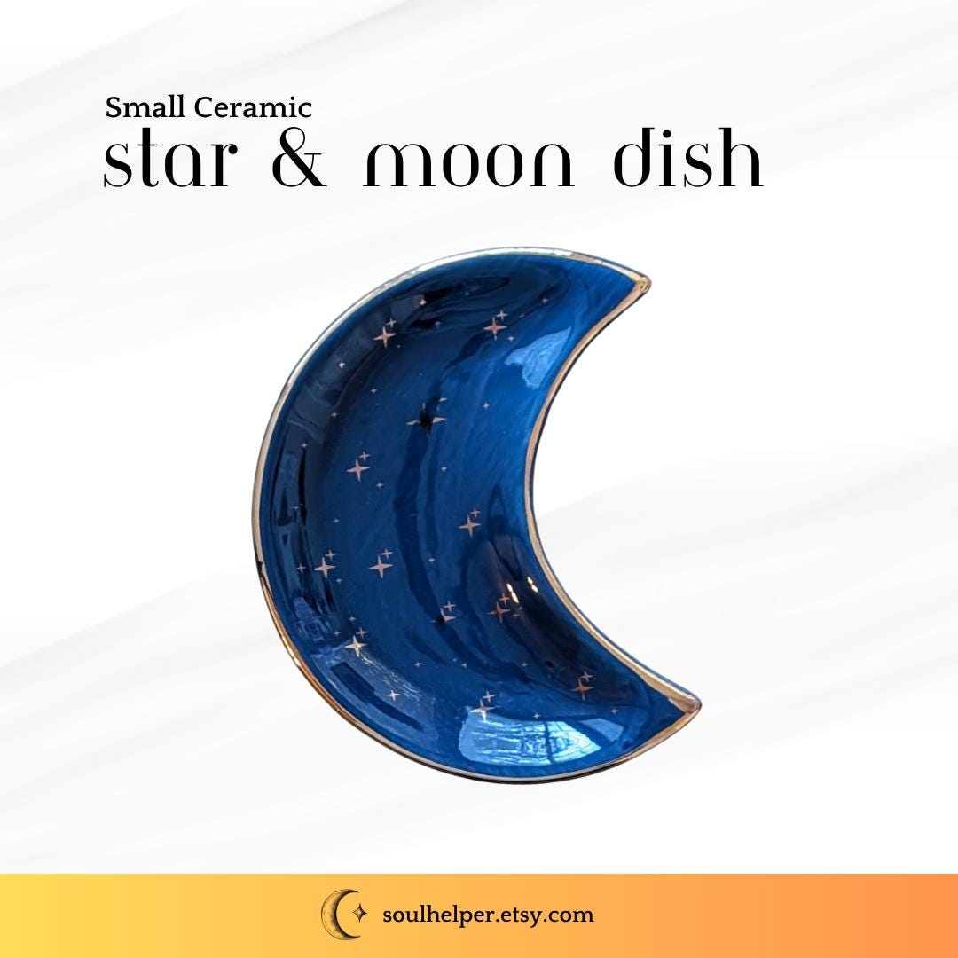 Ceramic Crescent Moon Dish – Starry Jewelry & Crystal Holder