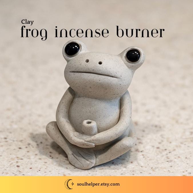 Clay Frog Incense Holder – Handcrafted Whimsical Spiritual Decor