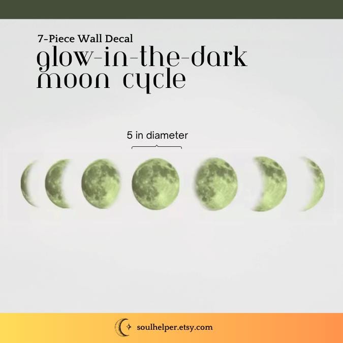 Glow-in-the-Dark Moon Phase Decals – 7-Piece Lunar Wall Art