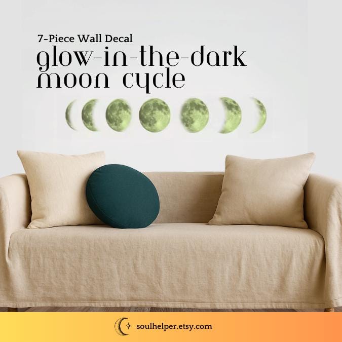 Glow-in-the-Dark Moon Phase Decals – 7-Piece Lunar Wall Art