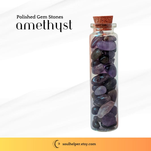 Amethyst Crystal Bottle – Polished Gemstone Mini Jar for Intuition, Calm Energy, and Spiritual Protection