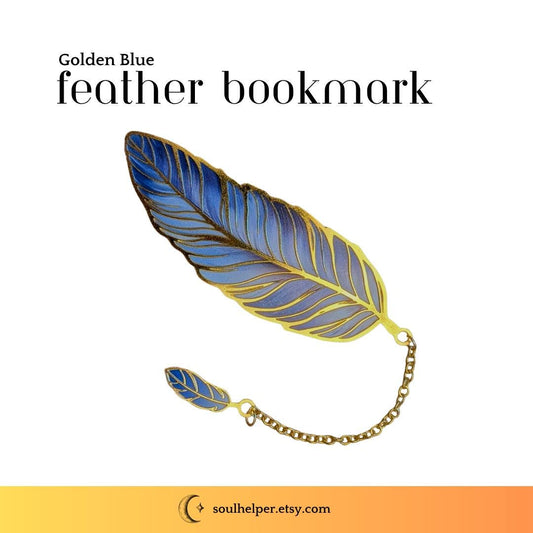 Golden Blue Feather Bookmark – Spiritual Gift, Mindful Reader