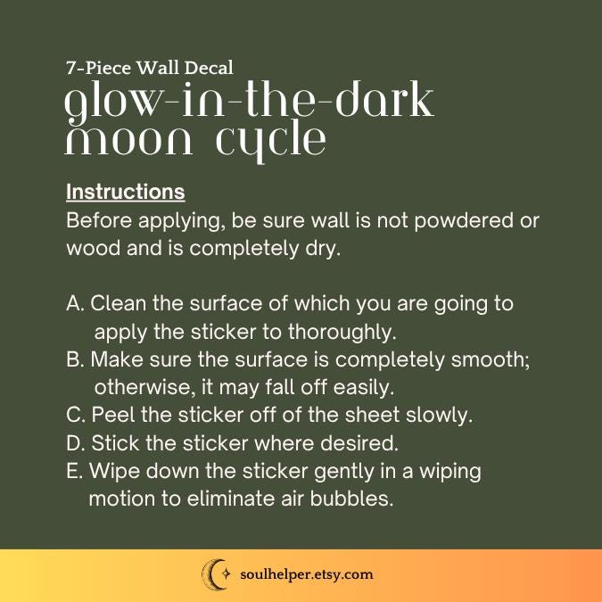 Glow-in-the-Dark Moon Phase Decals – 7-Piece Lunar Wall Art