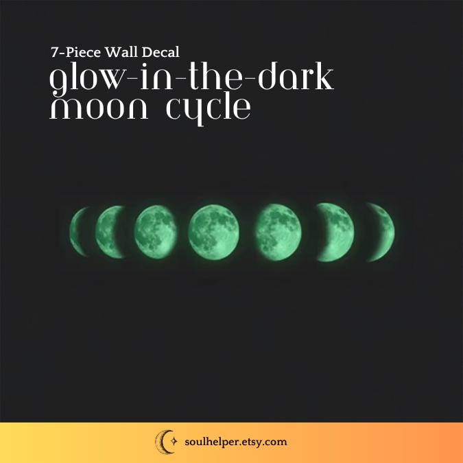 Glow-in-the-Dark Moon Phase Decals – 7-Piece Lunar Wall Art