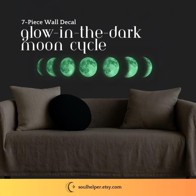 Glow-in-the-Dark Moon Phase Decals – 7-Piece Lunar Wall Art