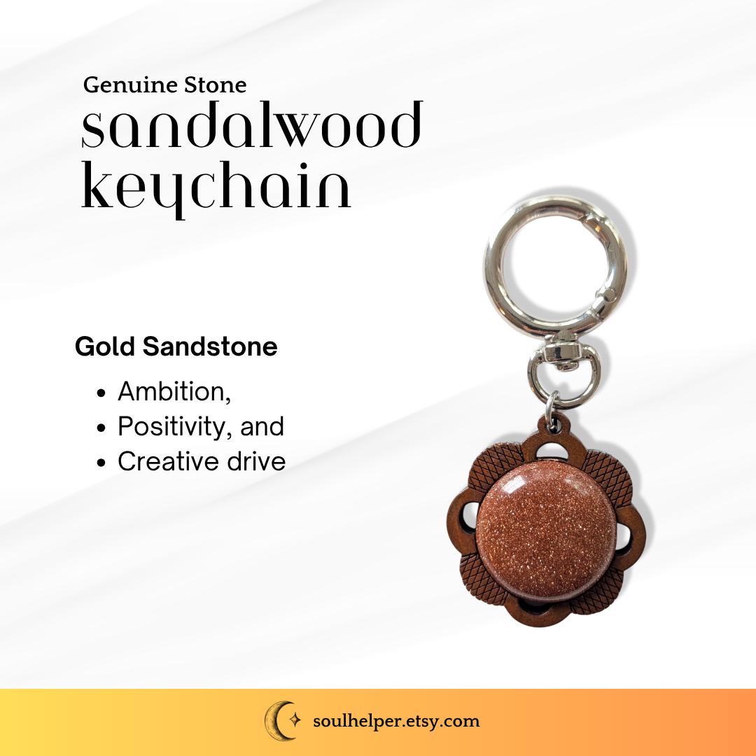 Sandalwood Gemstone Keychain – Natural Energy Charm
