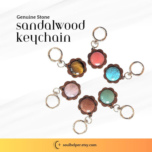 Sandalwood Gemstone Keychain – Natural Energy Charm