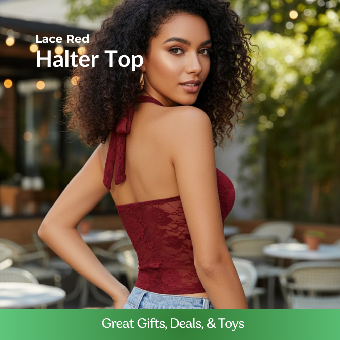 Y2K Lace Halter Crop Top (Red)