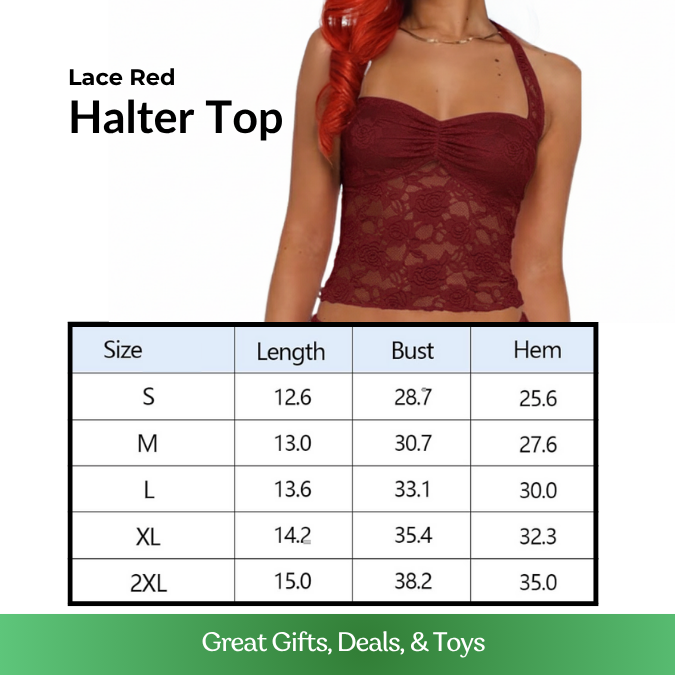 Y2K Lace Halter Crop Top (Red)